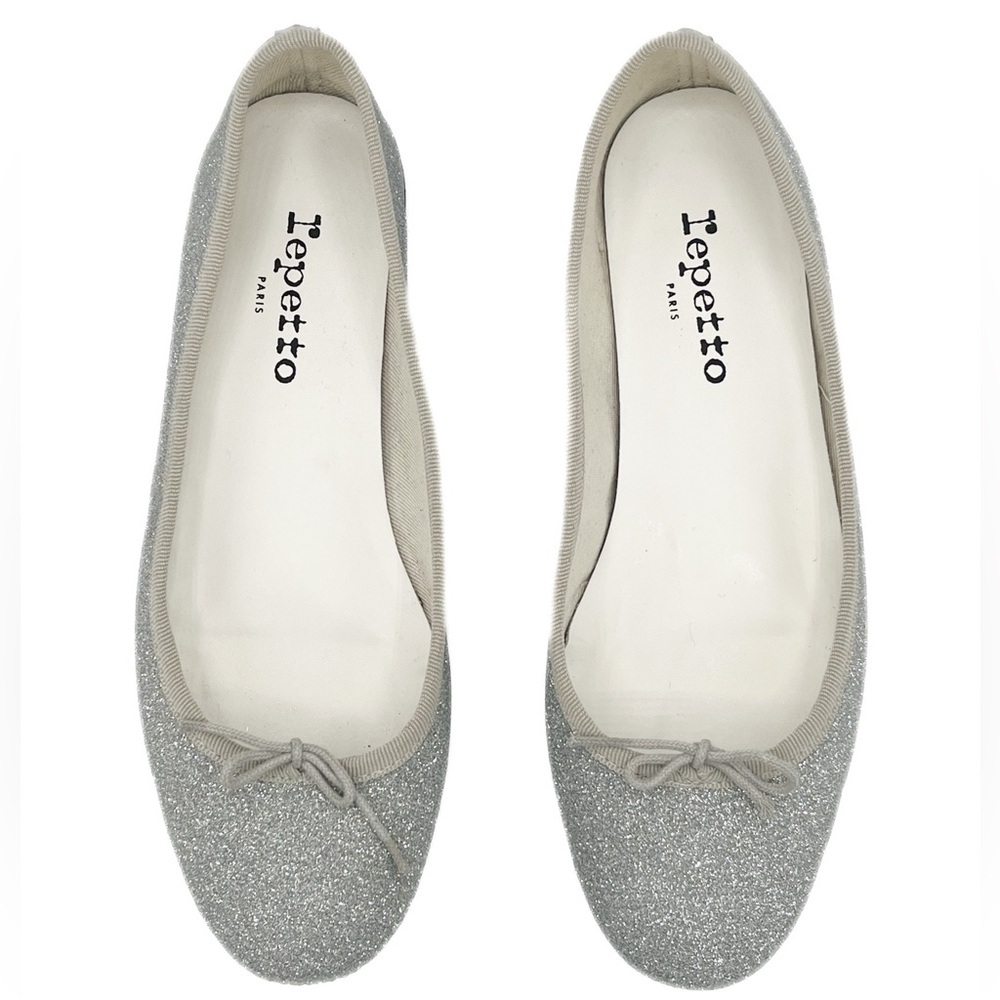 Repetto Cendrillon Silver Glitter Ballet Flats Bow Round Toe Size 38
